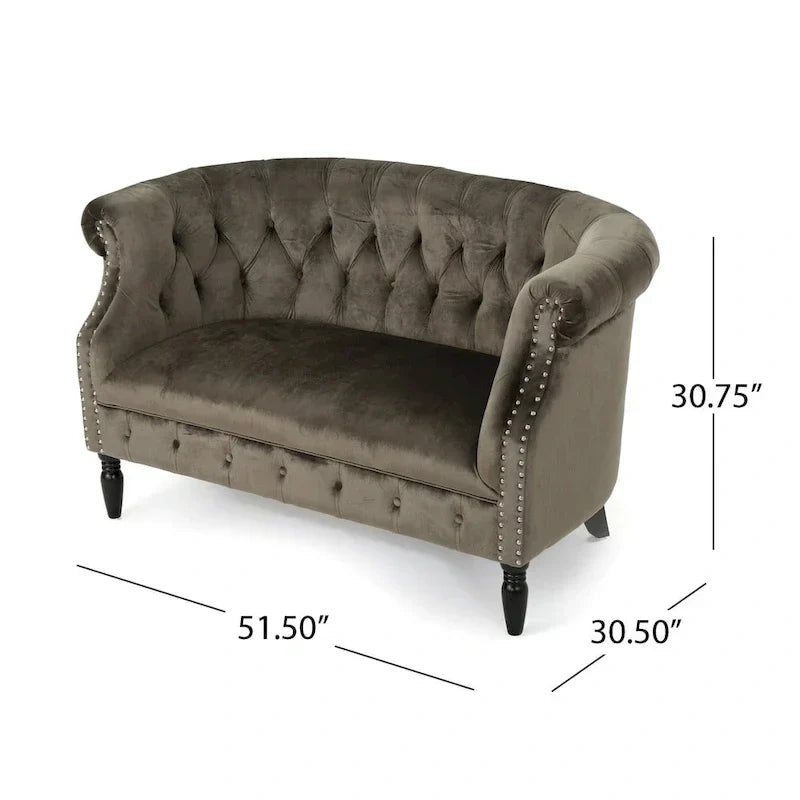 Milani Velvet Tufted Scroll Arm Loveseat by Christopher Knight Home