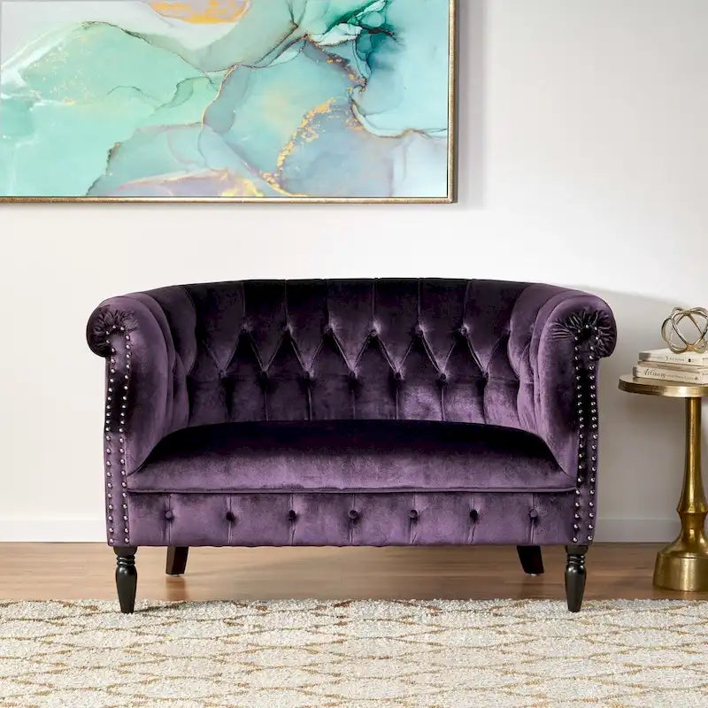 Milani Velvet Tufted Scroll Arm Loveseat by Christopher Knight Home