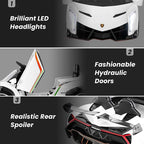 Lamborghini Licensed Kids Ride On 4WD Sports Car, 12V Battery Electric Vehicle Toy with Remote Control, 3 Speeds, Hydraulic Doors