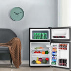 3.2 Cu.Ft 2-Door Compact Refrigerator Mini Freezer Cooler Fridge with Reversible Stainless Steel Door