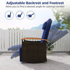 Outdoor 360° Swivel Rattan Recliner Chair with Adjustable Backrest & Footrest, Patio Wicker Chaise Lounge Chair with Flip Side Table & Cushion