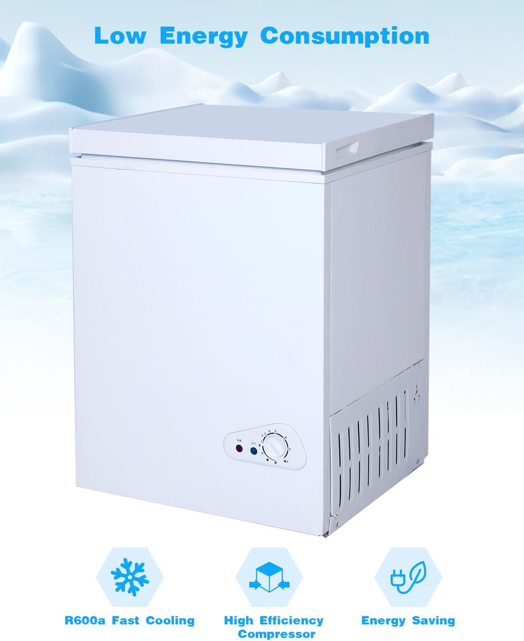 3.5 Cu.Ft Chest Freezer with a Removable Basket 7 Gears Adjustable Temperature Control(-18��F to -46��F), Deep Compact Freezer for Garage, Office, Basement, House, Kitchen, Shop, RVs-White