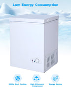3.5 Cu.Ft Chest Freezer with a Removable Basket 7 Gears Adjustable Temperature Control(-18��F to -46��F), Deep Compact Freezer for Garage, Office, Basement, House, Kitchen, Shop, RVs-White