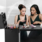 Rolling Manicure Table with Drawers, Bluetooth Speaker, LED Mirror, TSA Lock