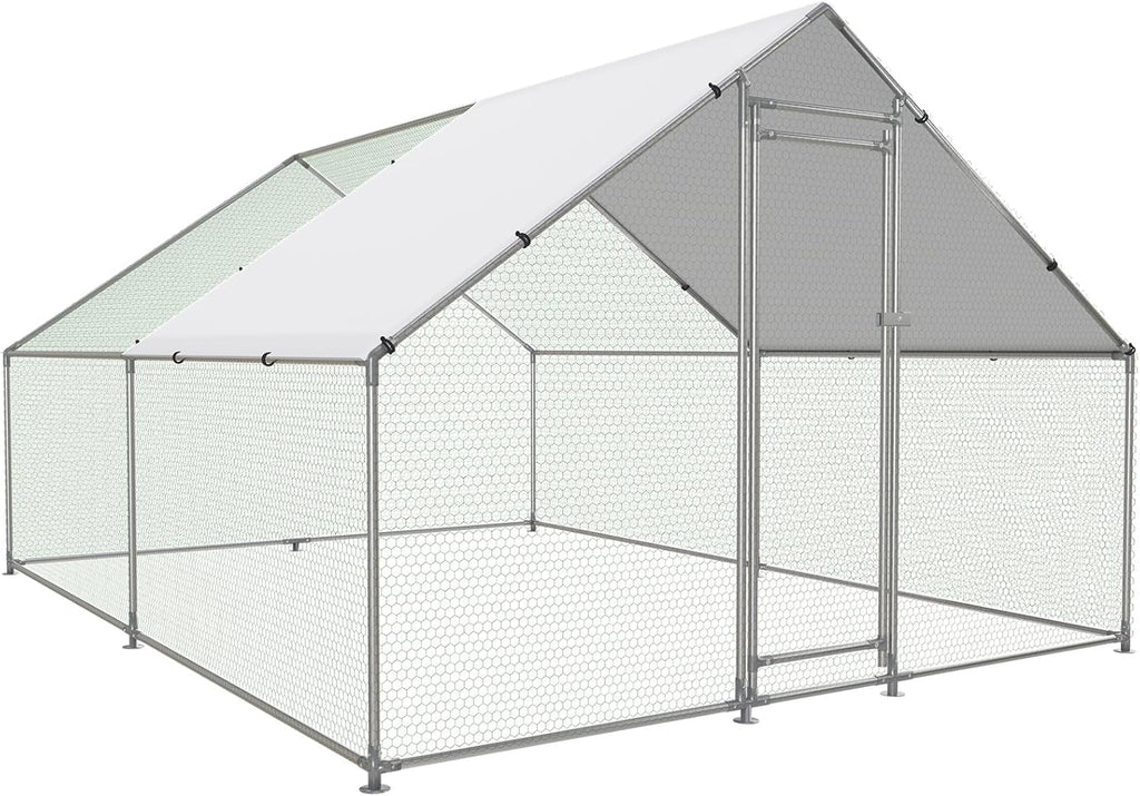 Large Metal Chicken Coop Walk-in Poultry Cage with Water-Resident and Anti-UV Cover Duck Rabbit Cat House Outdoor Chicken Run Pen with Spire Shaped Cage