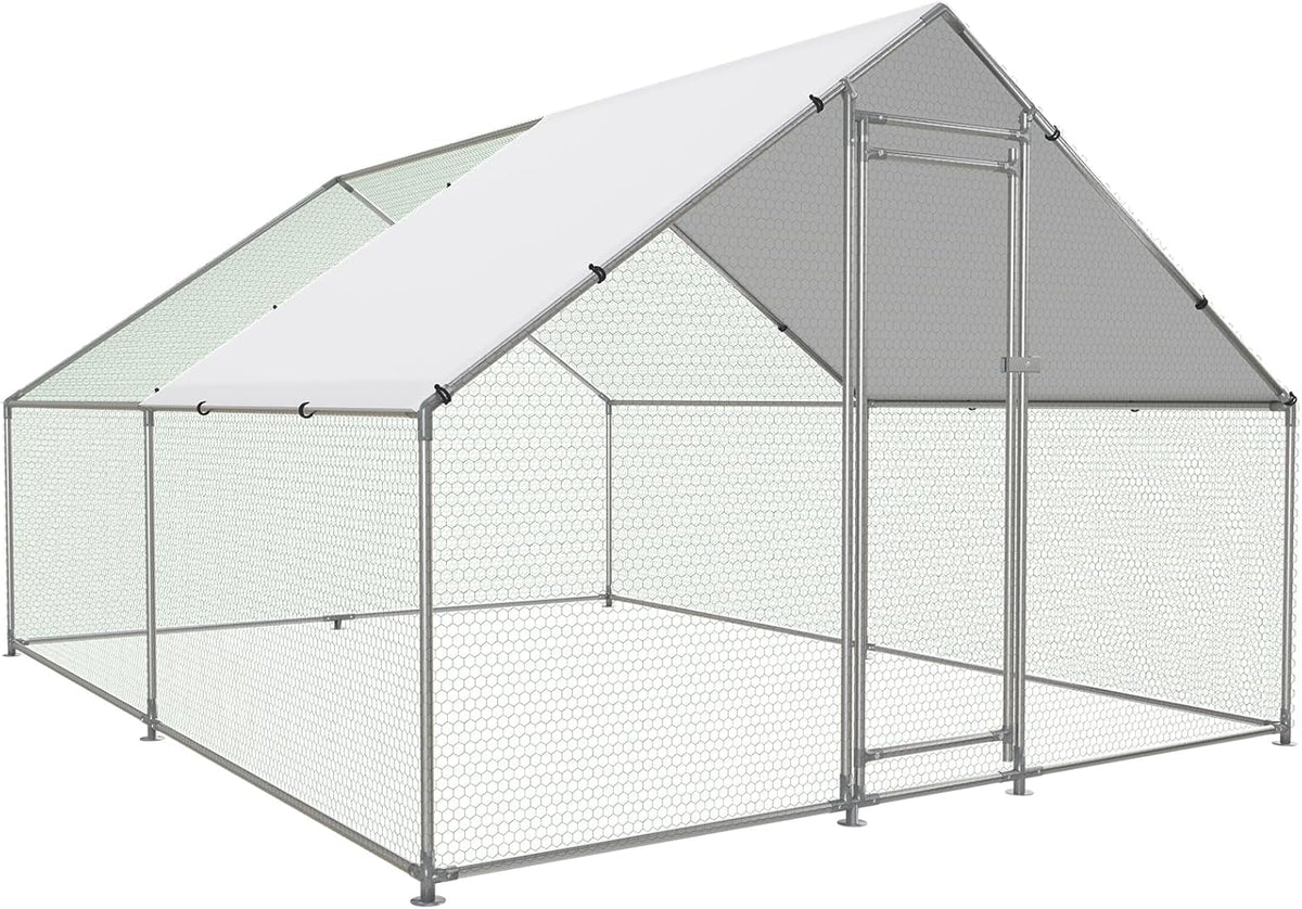 Large Metal Chicken Coop Walk-in Poultry Cage with Water-Resident and Anti-UV Cover Duck Rabbit Cat House Outdoor Chicken Run Pen with Spire Shaped Cage