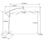 10 FT Patio Offset Umbrella with Solar Lights 360° Rotation Outdoor Market Umbrella with Crank Handle & Cross Base