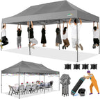 COBIZI 10x20 Heavy Duty Pop up Canopy Tent with 6 sidewalls Easy Up Commercial Outdoor Canopy Wedding Party Tents for Parties All Season Wind & Waterproof Gazebo with Roller Bag,Black(Frame Thickened)