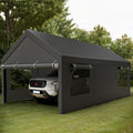 Shintenchi 12x20 FT Heavy-Duty Design Carport Portable Garage Canopy Carport Canopy with Side-Opening Removable Door & Roll-Up Window Portable Car Port for Car  Truck  Boat Grey
