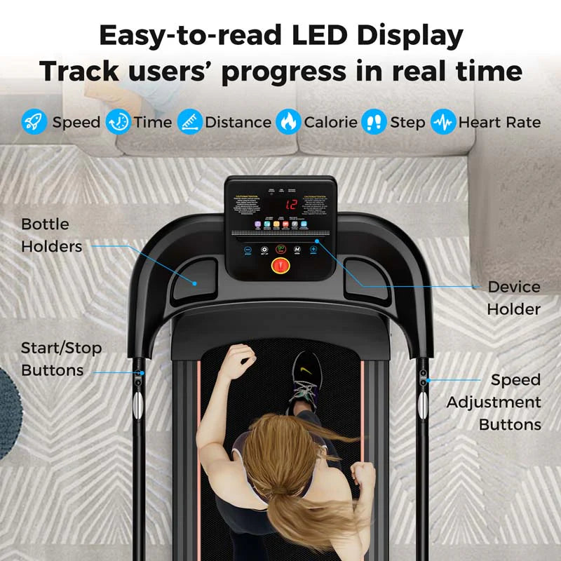 Walking Treadmill for Seniors - 2.5 HP Motor, Long Handrail, 300 lbs Capacity & Pulse Sensors