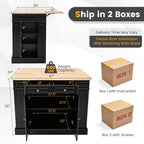47" x36" x36" Rubber Wood Top Kitchen Island with Drop Leaf, 2 Drawers, Kitchen Storage Cabinets, Spice Racks, Adjustable Shelves