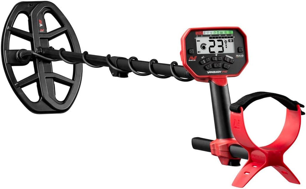 Minelab Vanquish 440 Multi-Frequency Pinpointing Metal Detector for Adults with V10 10"x7" Double-D Waterproof Coil (4 Detect Modes  Wired Headphones & Rain Cover Included)