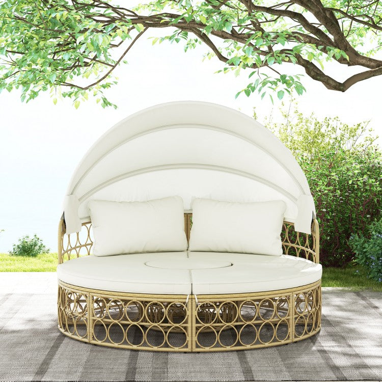 Outdoor Patio Round Daybed with Retractable Canopy and Soft Cushions