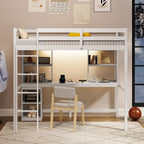 Twin Loft Bed with LED Light and Desk No Box Spring Needed