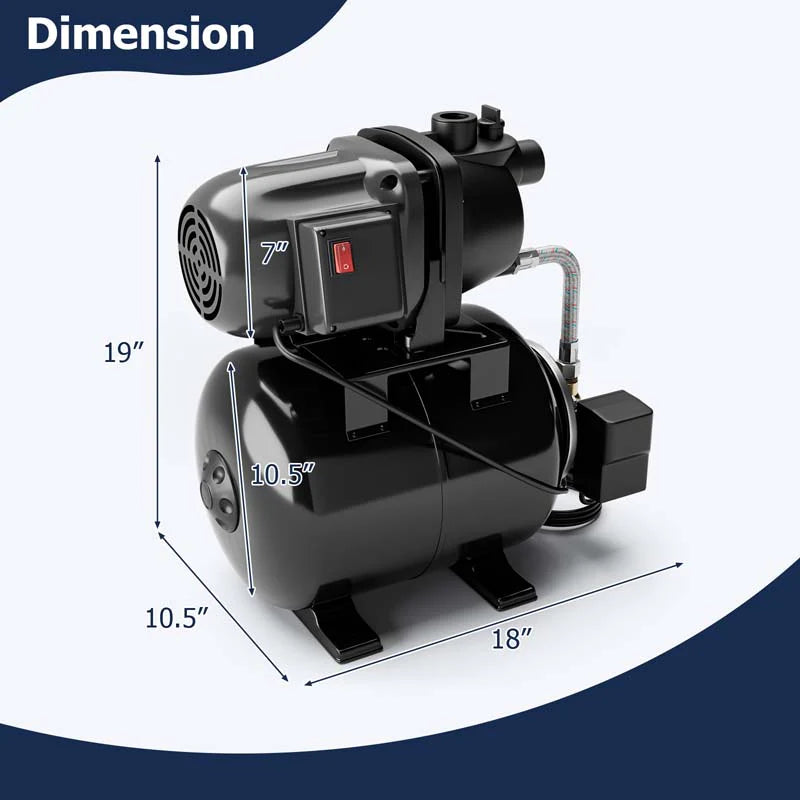 1200W 1.6HP Shallow Well Pump with Pressure Tank, 1000GPH Booster Water Pump Garden Farm Irrigation Jet Pump