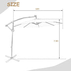 10 FT Patio Offset Umbrella with Solar Lights 360° Rotation Outdoor Market Umbrella with Crank Handle & Cross Base