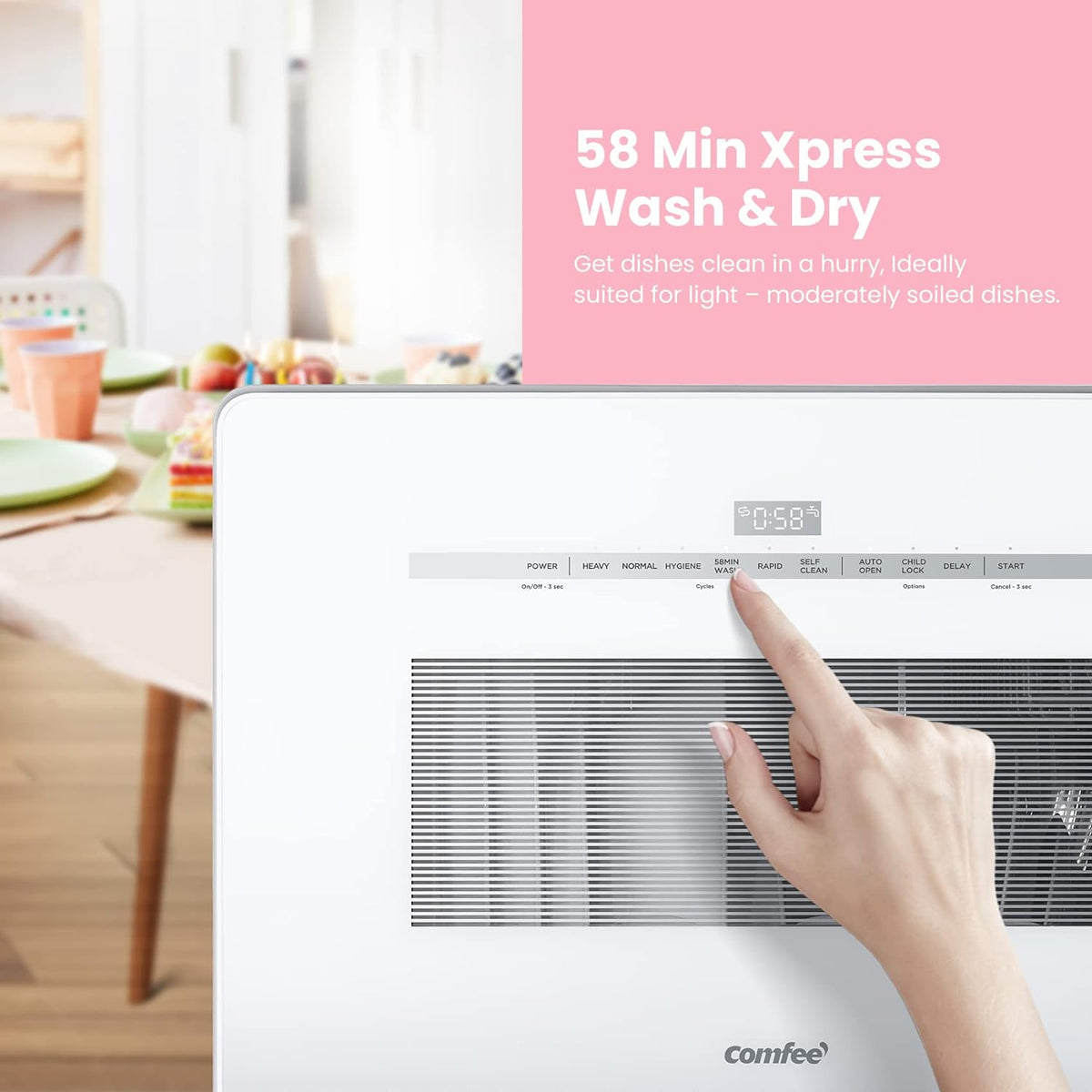 COMFEE' Portable Dishwasher Countertop with 5L Built-in Water Tank, No Hookup Needed, 6 Programs, 360° Dual Spray, 192�?High-Temp& Air-Dry Function, Mini Dishwasher for RVs, White