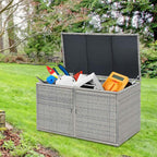 88 Gallon Patio Wicker Storage Box Rattan Deck Bench with Openable Door