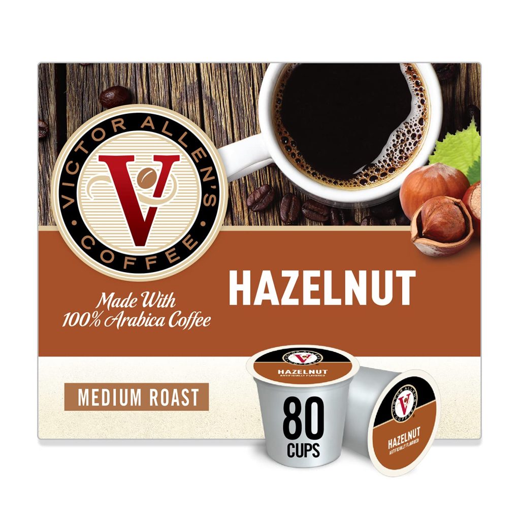 Victor Allen’s Coffee Hazelnut Blend Medium Roast, 80 K-Cup Pods, Flavored Arabica for Keurig Brewers