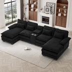 Wiilayok U Shaped Cloud Couch Modular Sectional Sofa 124" Extra Deep Fluffy Chenille Double Chaise Lounge, Central Console w/ Dual USB-C & A Ports, Storm Gray