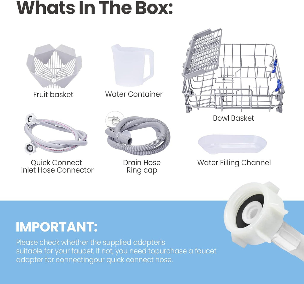 COMFEE' Portable Dishwasher Countertop with 5L Built-in Water Tank, No Hookup Needed, 6 Programs, 360° Dual Spray, 192�?High-Temp& Air-Dry Function, Mini Dishwasher for RVs, White