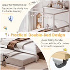 Full Size Canopy Bed with Trundle, Solid Wood Platform Bed Frame with Headboard, Full Bed for Kids Teens Adults