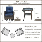Belord Patio Wicker Chairs Swivel Rocker - Outdoor Swivel Rocking Chairs Set of 2 with Rattan Side Table  Patio Swivel Glider Chair 3 Piece Patio Furniture Sets for Deck Porch Pool Brown/Blue