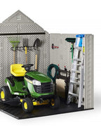 Rubbermaid 7??7 Ft Durable Weather Resistant Resin Outdoor Garden Storage Shed with Windows and Utility Hooks, Sand