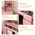 47" Large Vanity Desk with Lighted Mirror & Charging Station, Black Makeup Vanity with 7 Drawers & 6 Shelves, Vanity Set with Cushioned Stool
