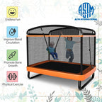 6FT Kids Trampoline with Swing, Safety Enclosure, ASTM Approved Rectangle Recreational Trampoline for 3-8 Years Indoor/Outdoor, Max Load 220lbs