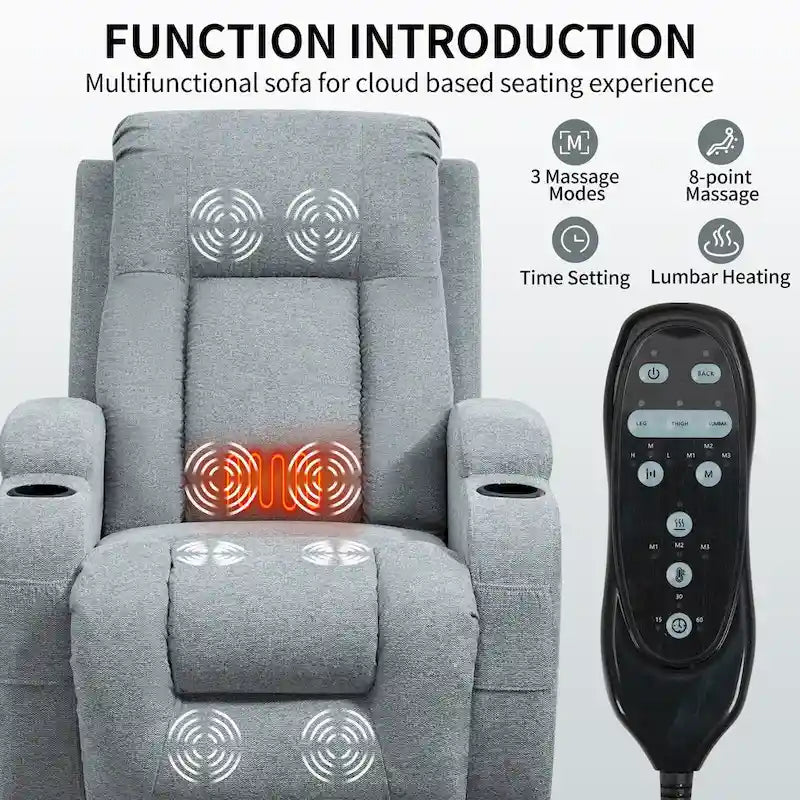 Lazy Boy Power Lift Recliner Chair, Modern Single Motor Massage Sofa Chair with Lumbar Heating, USB Charging Port, Cup Holders