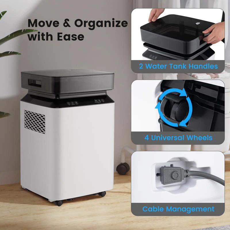 70-Pint Dehumidifier for Basement Home, 4,500 Sq.Ft Dehumidifier with Drain Hose, Pump, 2.2 Gal Water Tank, 24H Timer