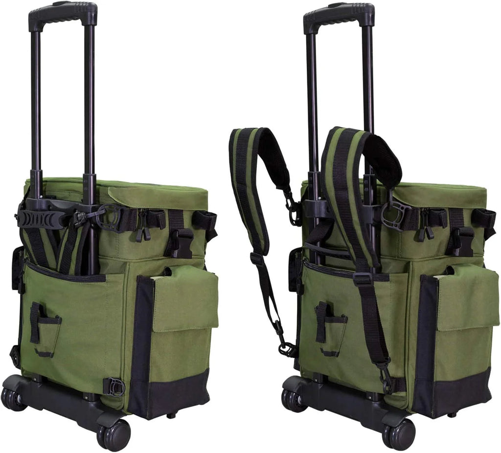 Elkton Outdoors Rolling Tackle Box with Wheels - Waterproof Rolling Fishing Backpack, 5 Removable Tackle Trays, 4 Rod Holders, Fishing Gifts for Men, Fish Tackle Bag, Roller Tackle Box