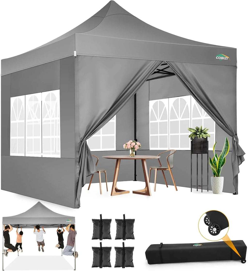 COBIZI 10x20 Heavy Duty Pop up Canopy Tent with 6 sidewalls Easy Up Commercial Outdoor Canopy Wedding Party Tents for Parties All Season Wind & Waterproof Gazebo with Roller Bag,Black(Frame Thickened)