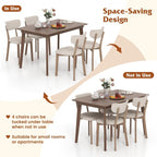 5-Piece Dining Table Set for 4 with Rubber Wood Frame and Padded Set