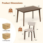 5-Piece Dining Table Set for 4 with Rubber Wood Frame and Padded Set