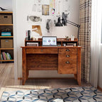 48" Vintage Home Office Desk, Executive Computer Desk Study Desk with 4 Storage Drawers & Hutch