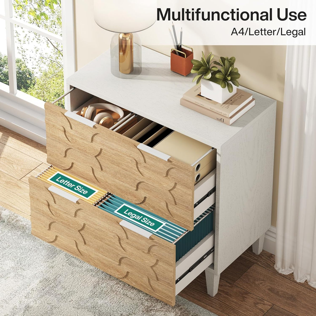 Tribesigns 2-Drawer File Cabinet, Lateral Filing Cabinet for A4/Letter/Legal Size, Office Storage Cabinet, Printer Stand with Storage Drawer for Home Office, White & Walnut