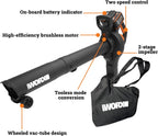 WORX Cordless Leaf Blower  3 in 1 Blowers for Lawn Care with Leaf Vacuum & Leaf Mulcher  Electric Blower with Brushless Motor & 2 Speed Control  2 × 4.0 Ah Batteries & Charger Included  WG583