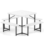 4-8 Person Outdoor Picnic Table Bench Set, All-Weather HDPE Square Dining Table with Umbrella Hole, 4 Benches & Metal Frame for Patio Backyard