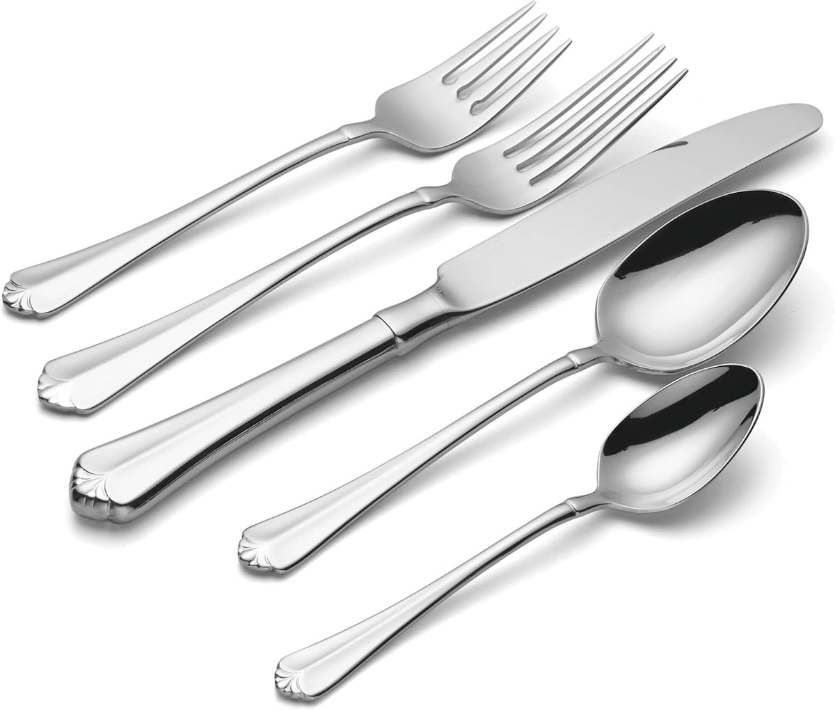 Oneida Silverware Set For 8, Juilliard 45-Piece Fine Flatware Set with Serving Utensils, Service For 8, 18/10 Stainless Steel, Mirror Finish, Dishwasher Safe,Knives Spoons & Forks Set(Silver 45 Piece)