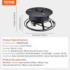 VEVOR Portable Propane Fire Pit, 24-Inch Diameter Outdoor Gas Fire Pit with Cover & Lava Rocks, Adjustable Flame Height Camping Firepit for Heating, Lighting, Gathering, 58,000 BTU, Black