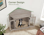 Unipaws Corner Dog Crate Furniture, Wooden Dog Kennel for Dogs Puppy, Pet Crate for Limited Room, Medium, Weathered Gray