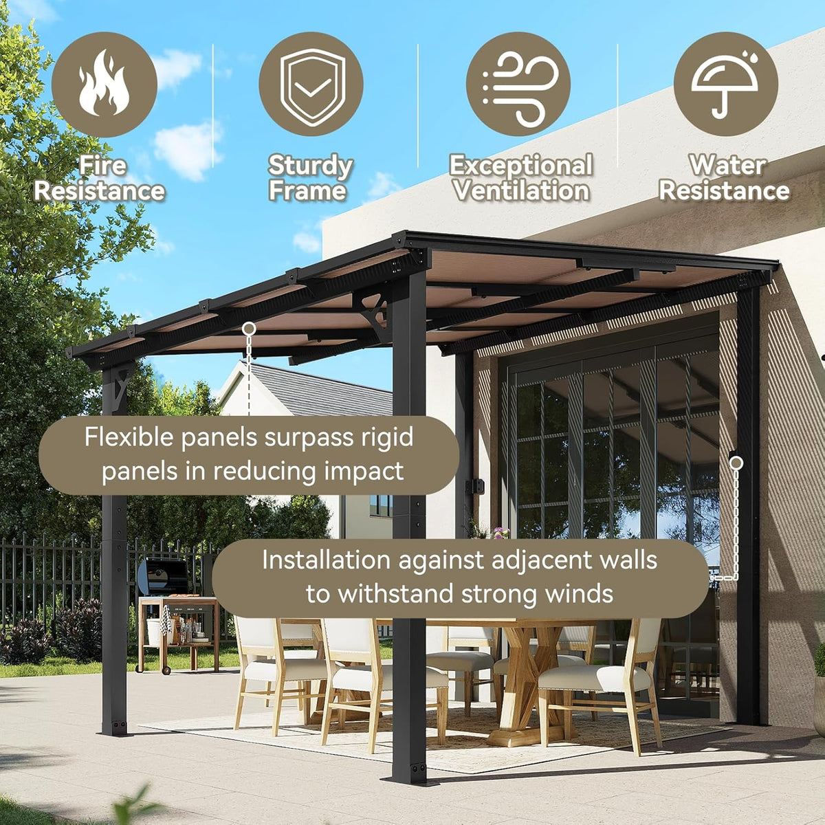 Aoxun 8’x10’ Gazebo  Wall Mounted Gazebos Pergola on Clearance  Outdoor Patio  Large Wall-Mounted Heavy Duty Awnings for Patio  Decks  Backyard (Black)