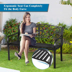 50" Weatherproof Outdoor Patio Bench with Pattern Backrest, Heavy-Duty Metal Park Bench for Garden Backyard Porch