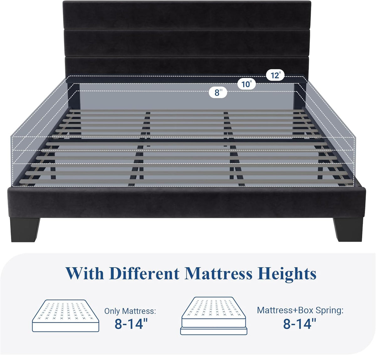 Allewie King Size Platform Bed Frame with Velvet Upholstered Headboard and Wooden Slats Support, Fully Upholstered Mattress Foundation/No Box Spring Needed/Easy Assembly, Black