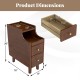 Solid Wood End Table Narrow Bedside Table with Pull-out Tray and 2 Storage Drawers