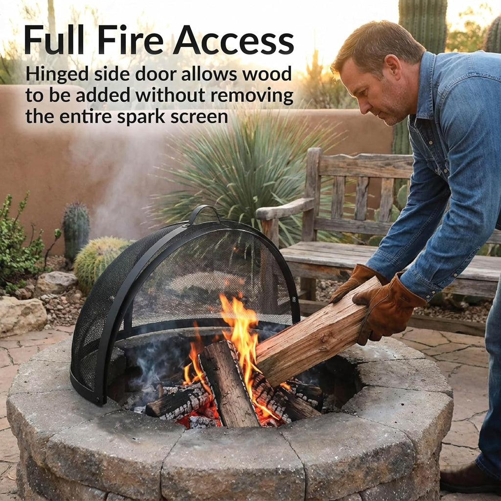 Sunnydaze Round Fire Pit Spark Screen Cover - Easy-Opening Outdoor Fire Pit Screen - Heavy?Duty Steel Metal Mesh - 36" Diameter