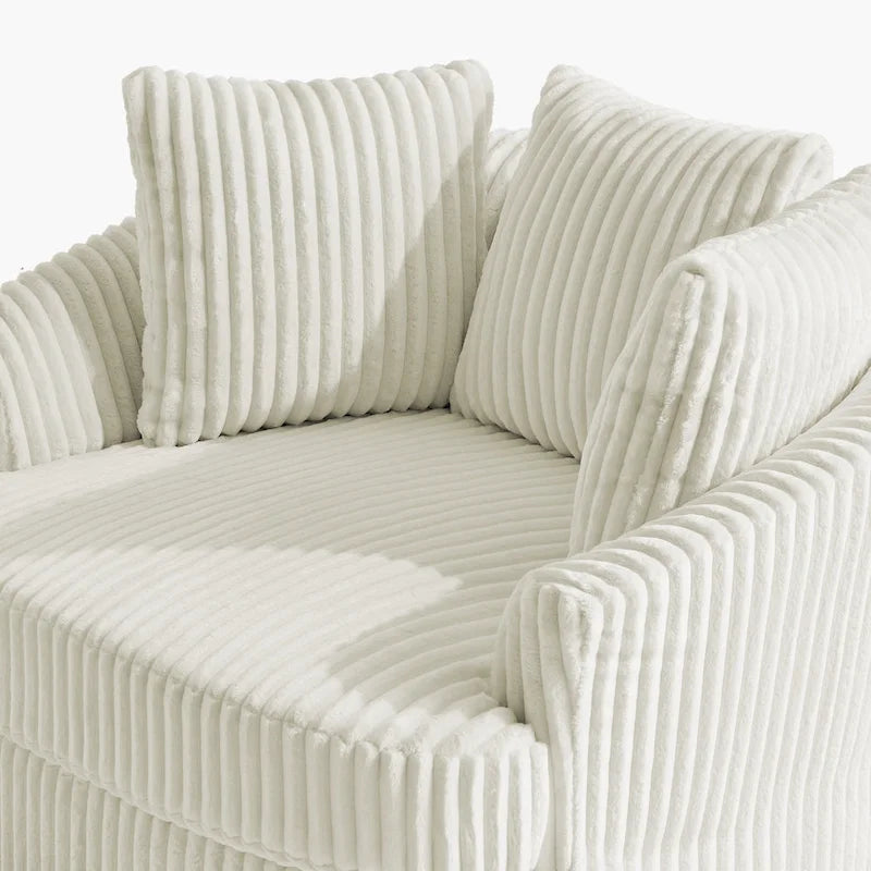 2 Set Oversized 43 W Plush Corduroy Swivel Barrel Chair with Pillows