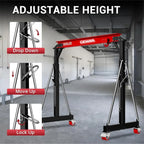 Gewna Adjustable Steel Gantry Crane, 2 Ton/ 5000 lb Capacity, 8.2-12.5ft, Portable Lift Hoist on Wheels with Manual Trolley